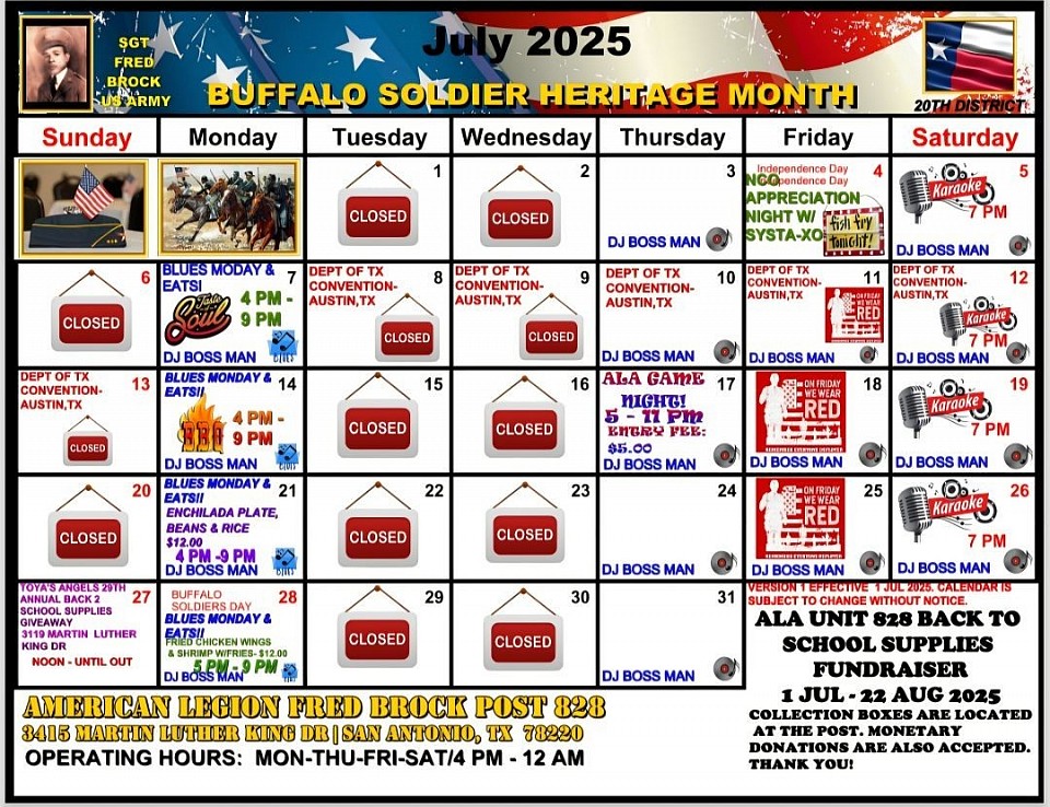 Post 828 July 2025 Event Calendar