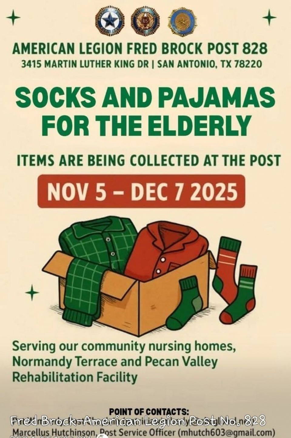 Collection has been extended until 12 December. We are scheduled to deliver the first batch of socks and pajamas to pecan Valley rehabilitation facility on 18 December 2025.