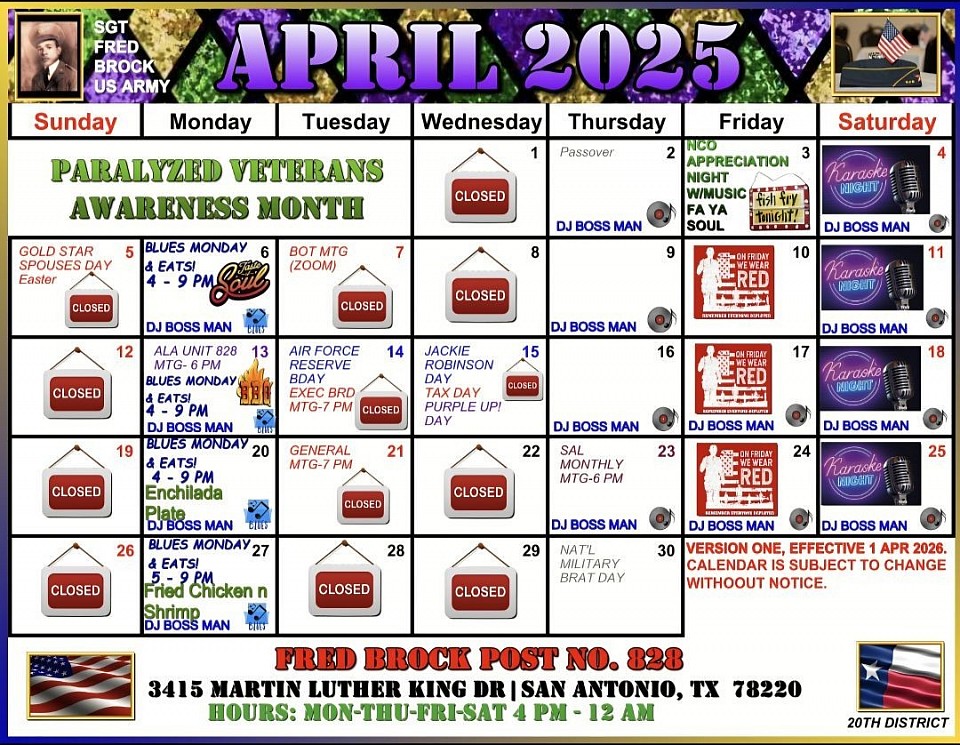 Post 828 February 2026 Event Calendar